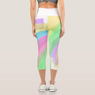 Funky Yellow Blue Red Abstract Art Pastel Theme Capri Leggings