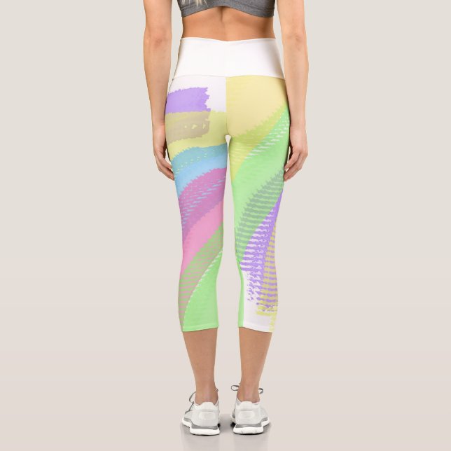 Funky Yellow Blue Red Abstract Art Pastel Theme Capri Leggings (Back)