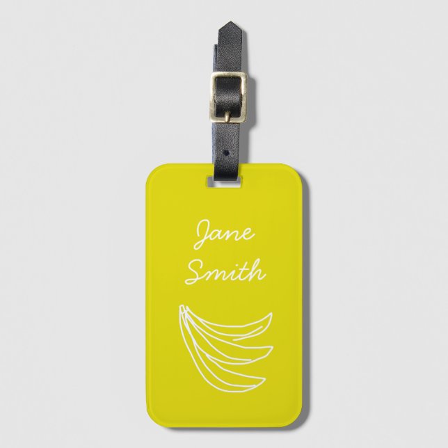Funky yellow happy banana luggage tag (Front Vertical)