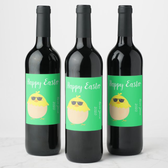 Funky yellow Happy Easter cool chick Wine Label (Bottles)
