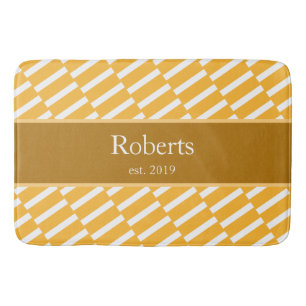 Funky Yellow Pattern Family Name and Year Modern Bath Mat