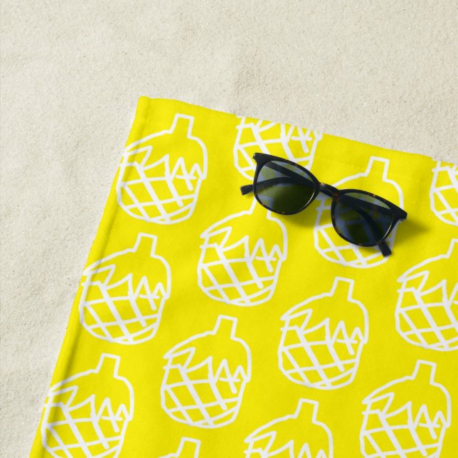 Funky yellow pineapple beach style beach towel (In Situ)