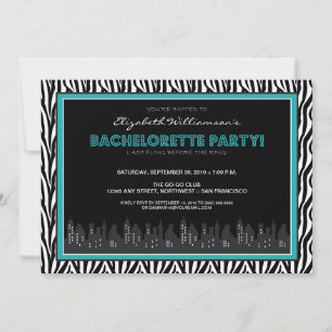 Funky Zebra Bachelorette Party Invitation (aqua)
