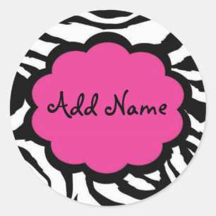Funky Zebra Girl Pink  Black Customisable Sticker