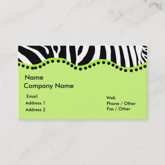 Funky Zebra In Green Business Card (Front)
