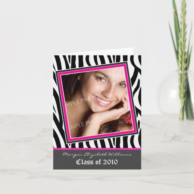Funky Zebra Pattern Graduation Announcement (pink) (Front)