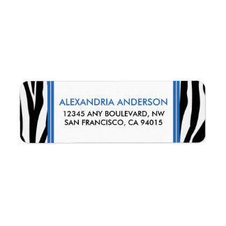 Funky Zebra Print Return Address Label (blue)