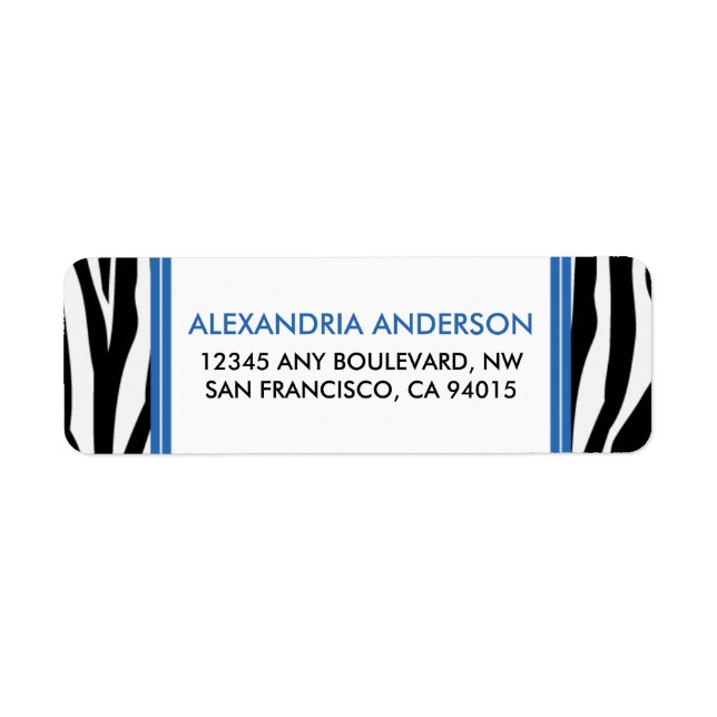 Funky Zebra Print Return Address Label (blue) (Front)