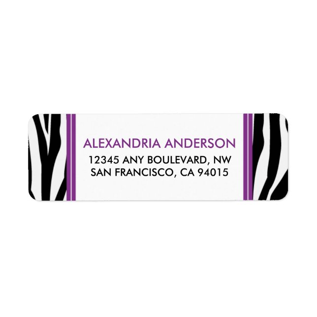 Funky Zebra Print Return Address Label (purple) (Front)