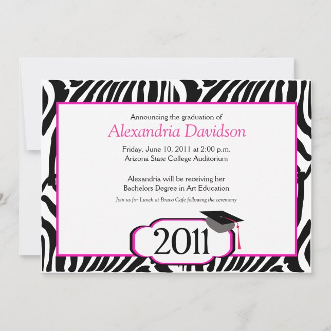 Funky Zebra Stripe 5x7 Graduation Announcement (Front)