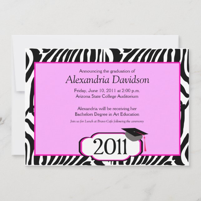 Funky Zebra Stripe 5x7 Graduation Announcement (Front)
