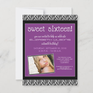 Funky Zebra Sweet 16 Birthday Party Invite (lilac)