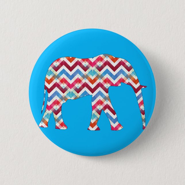 Funky Zigzag Chevron Elephant on Teal Blue 6 Cm Round Badge (Front)