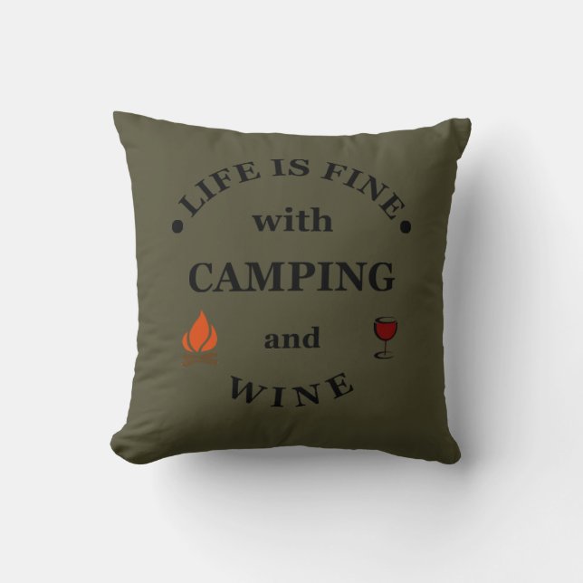 Funnt camping and wine sayings cushion (Front)