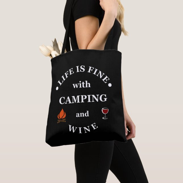 Funnt camping and wine sayings tote bag (Close Up)
