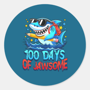 Funny 100 Days Of Jawsome Shark Kids Boy 100th Day Classic Round Sticker
