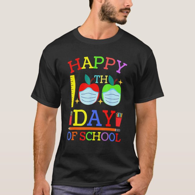 Funny 100 Days Of School Apple Wearing Face Mask T-Shirt (Front)