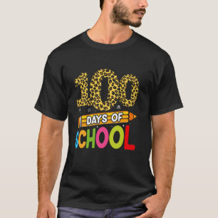 Funny 100 Days Of School Leopard Teacher Kids 100t T-Shirt