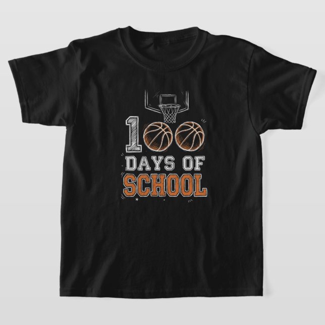 Funny 100th Day of School Basketball Pencil Sketch T-Shirt (Laydown)