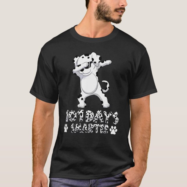 Funny 101 Days Smarter Dabbing Dalmatian Dog T-Shirt (Front)
