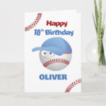 Funny 10th Birthday Baseball Theme Card<br><div class="desc">Make the tenth birthday a grand slam celebration with our personalised baseball-themed card. Customise it with the birthday child's name for that personal touch. The lively letters and the cool baseball character make it a perfect fit for the milestone of a double digit child who is a big hit with...</div>