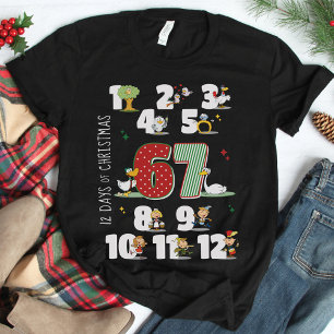Funny 12 Days of Christmas 67 Six Seven Meme Black T-Shirt