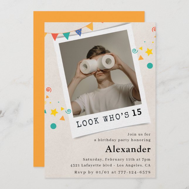 Funny 15th birthday invitations Men Fun Photo (Front/Back)