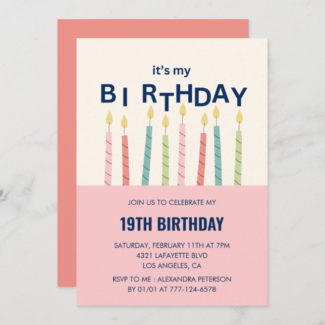 Funny 19th birthday invitations Birthday Candle (Front/Back)