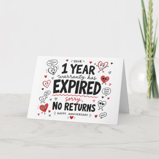 Funny 1st Anniversary heart hand drawn gift Card (Front)