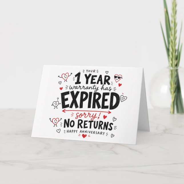Funny 1st Anniversary heart hand drawn gift Card (Front)
