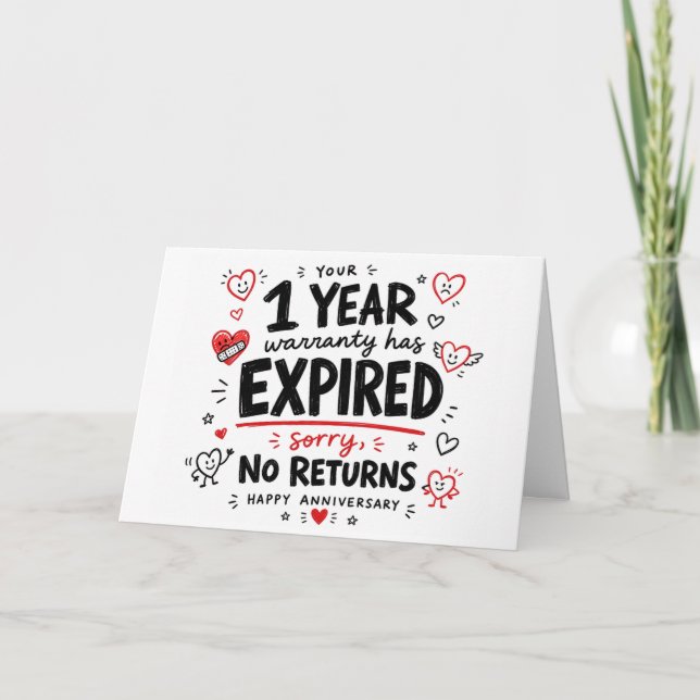 Funny 1st Anniversary heart hand drawn gift Card (Front)