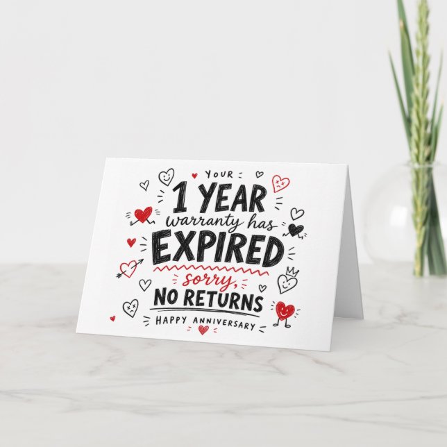 Funny 1st Anniversary heart hand drawn gift Card (Front)