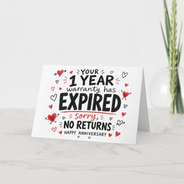 Funny 1st Anniversary heart hand drawn gift Card (Front)