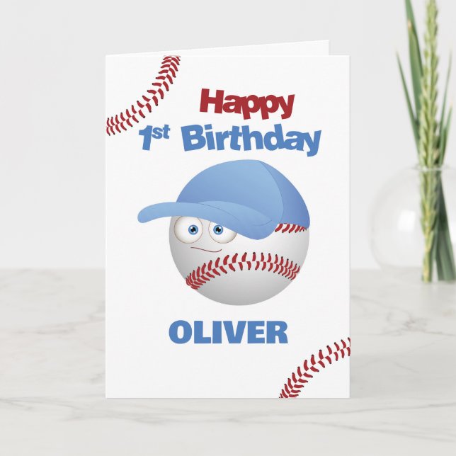 Funny 1st Birthday Baseball Theme Card (Front)
