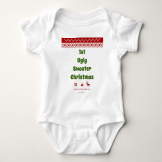 Funny 1st Ugly Sweater Christmas Red Nordic Baby