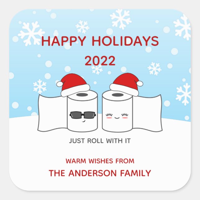 Funny 2020 Just Roll With It Toilet Paper Square Sticker (Front)