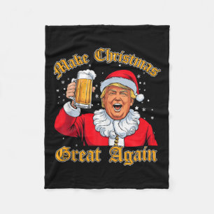Funny 2024 Christmas Trump Drink Beer Trump Santa Fleece Blanket