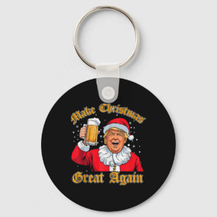 Funny 2024 Christmas Trump Drink Beer Trump Santa  Key Ring