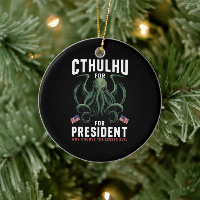Funny 2024 Elections Cthulhu for President  Ceramic Tree Decoration (Tree)