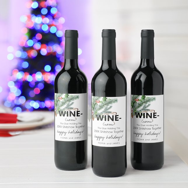 Funny 2024 Wine Glue Holding Us Together Greenery Wine Label (Funny 2025 Wine Glue Holding Us Together Greenery Wine Label)