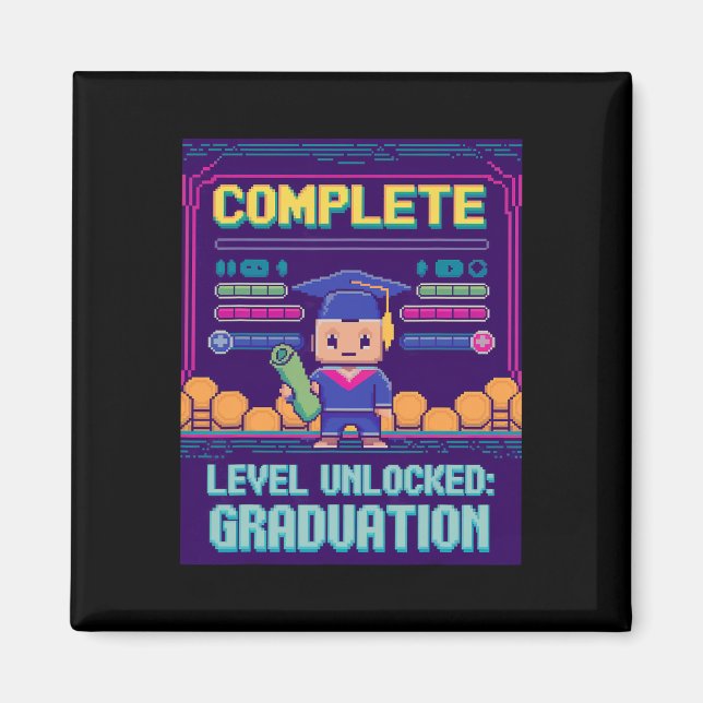 Funny 2025 Gamer Level Complete Master College Gra Magnet (Front)