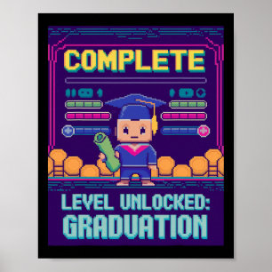 Funny 2025 Gamer Level Complete Master College Gra Poster