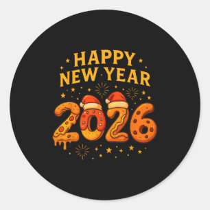 Funny 2026 Happy New Year Food Pizza Donut For Kid Classic Round Sticker
