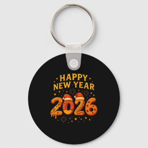 Funny 2026 Happy New Year Food Zza Donut For Kids Key Ring