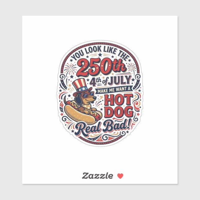 Funny 250th 4th of July Hot Dog Dachshund (Sheet)