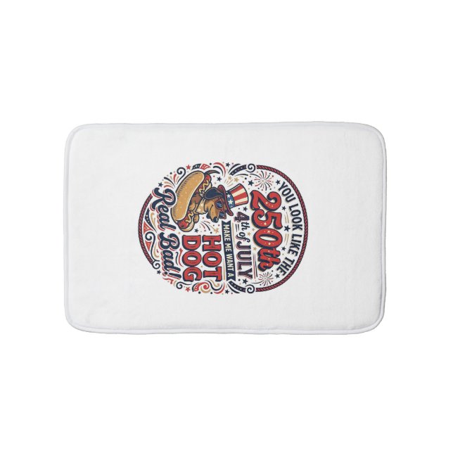 Funny 250th 4th of July Hot Dog Dachshund Bath Mat (Front)