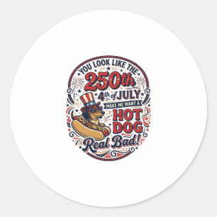 Funny 250th 4th of July Hot Dog Dachshund Classic Round Sticker