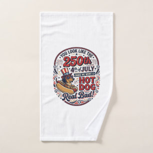 Funny 250th 4th of July Hot Dog Dachshund Hand Towel
