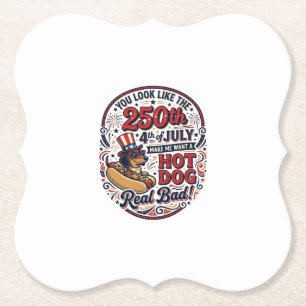Funny 250th 4th of July Hot Dog Dachshund Paper Coaster