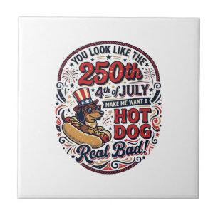 Funny 250th 4th of July Hot Dog Dachshund Tile